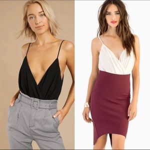 Bundle of Deep V Wrap Bodysuit (Black & Ivory)